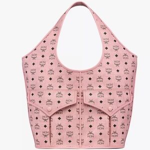 MCM Leni Shopper In Visetos Pink Monogram Tote Bag